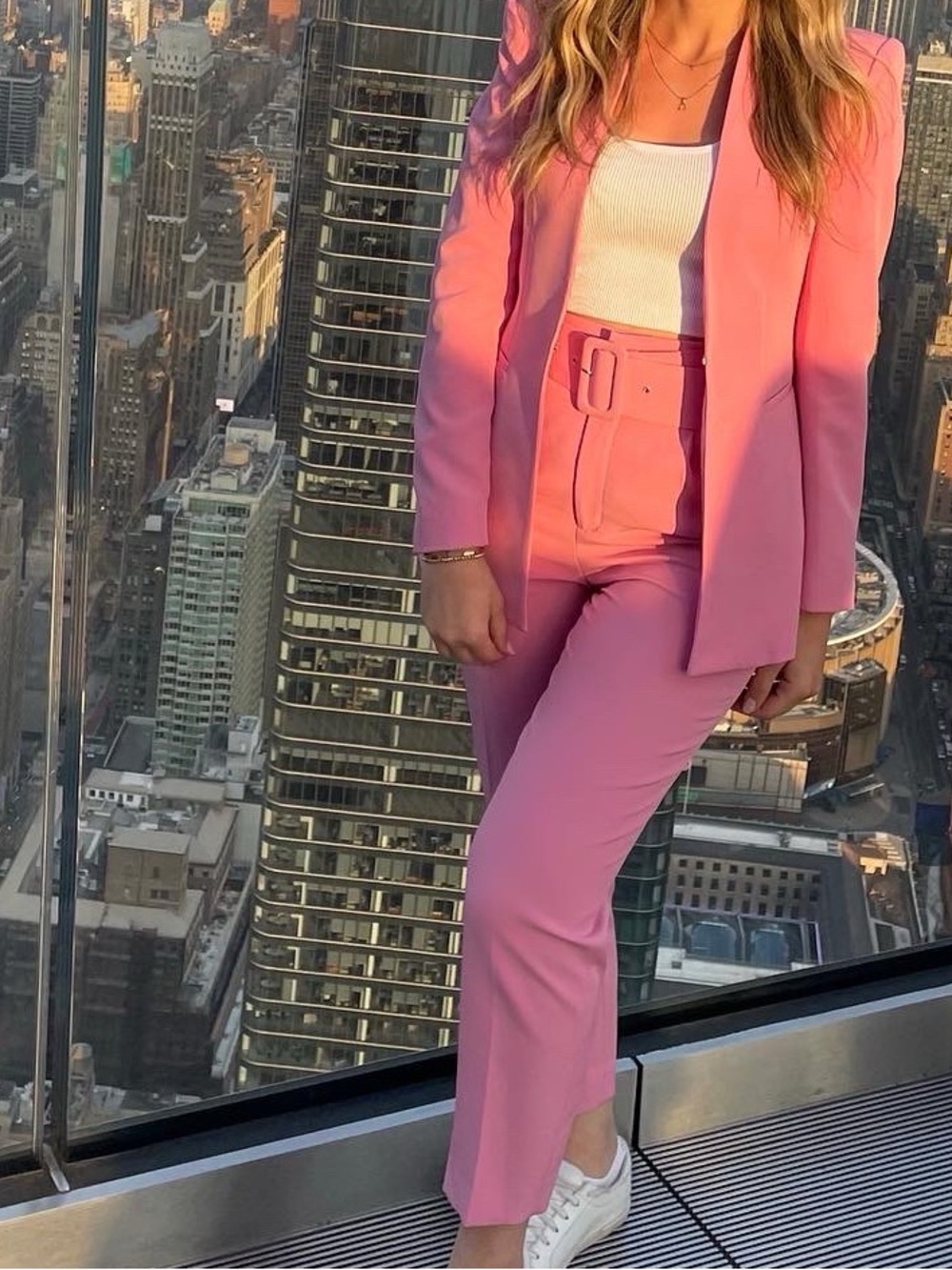 Pink Zara Belted Women's Jumpsuit and Blazer Set - Picture 5 of 5